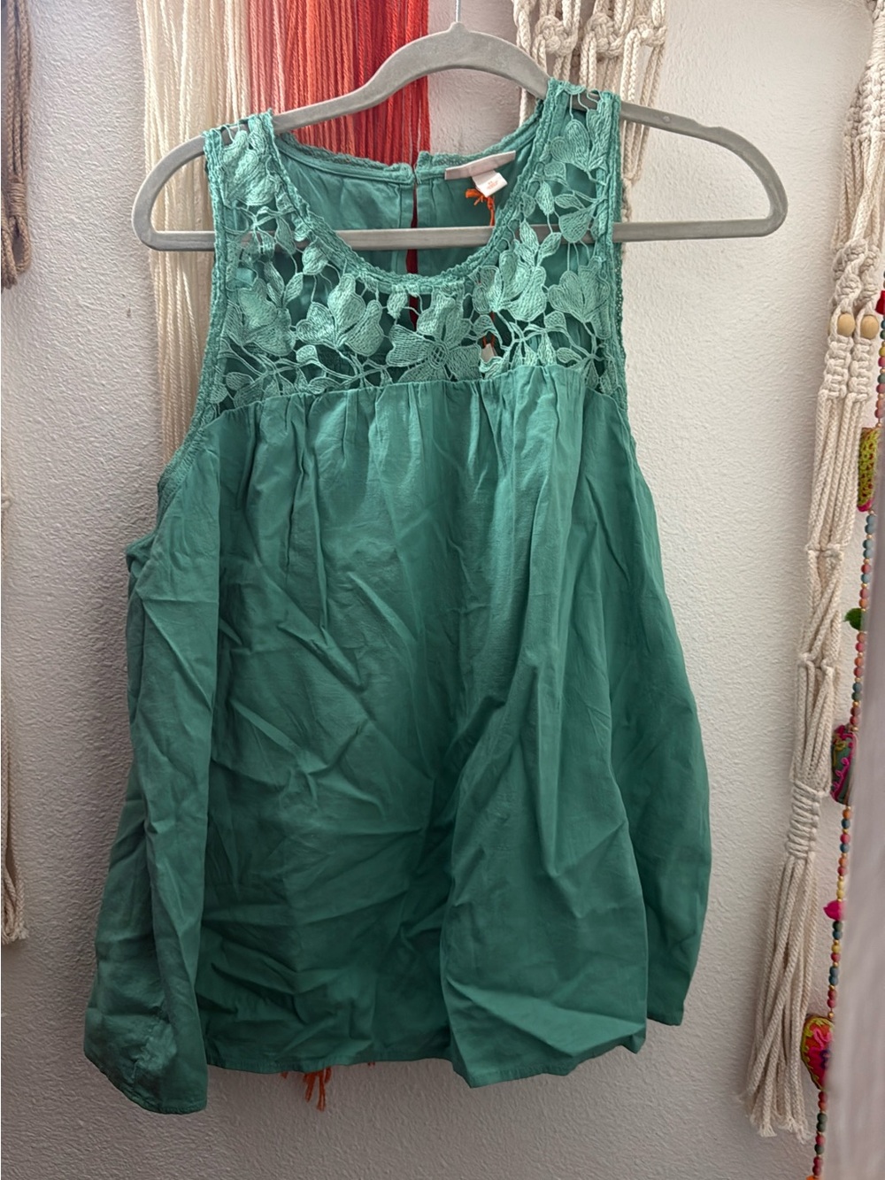 Knox Rose Teal Sleeveless Crochet Yoke Tank